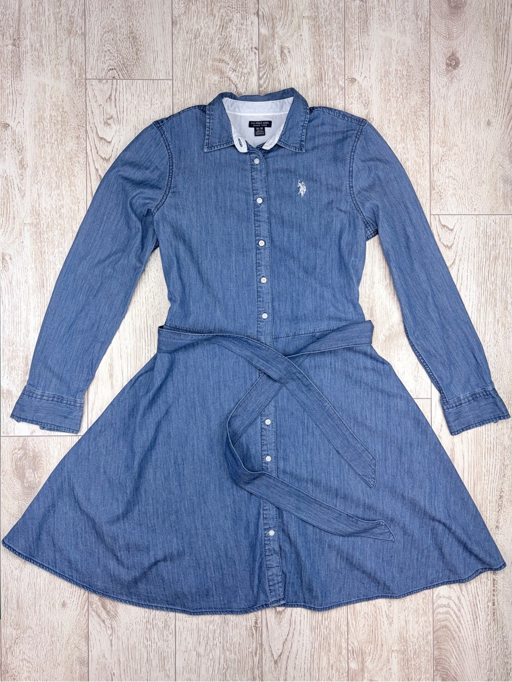 U.S. Polo Assn. Size M Cotton-Blend Chambray Shirt Dress